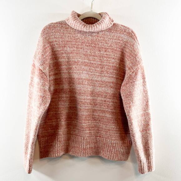 Zara Relaxed Fit Dropped Shoulder Turtleneck Knit Pullover Sweater Beige Red M/L - Picture 3 of 11